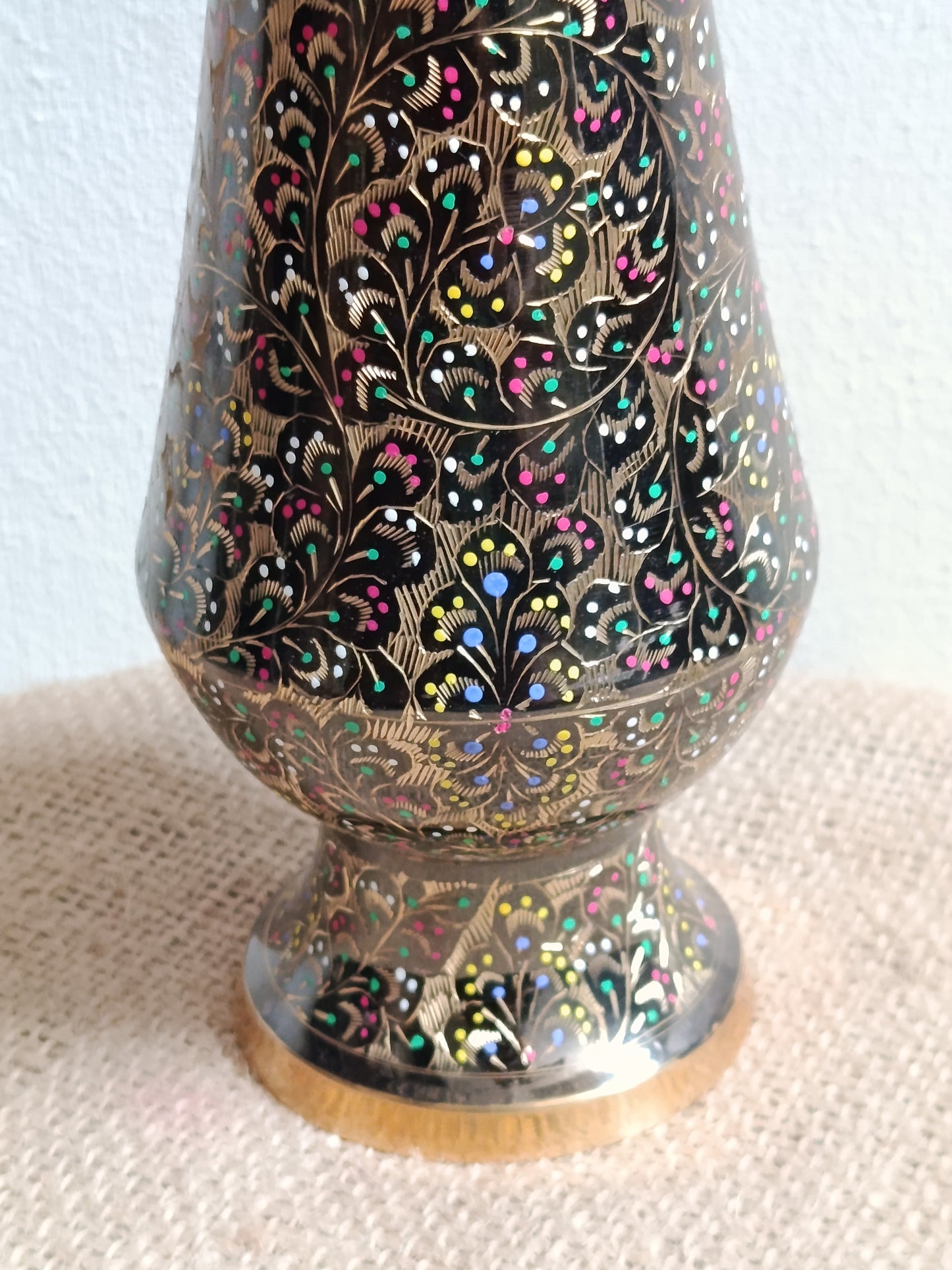 Handcrafted Brass Flower Vases with Intricate Enamel Inlay – Set of 2