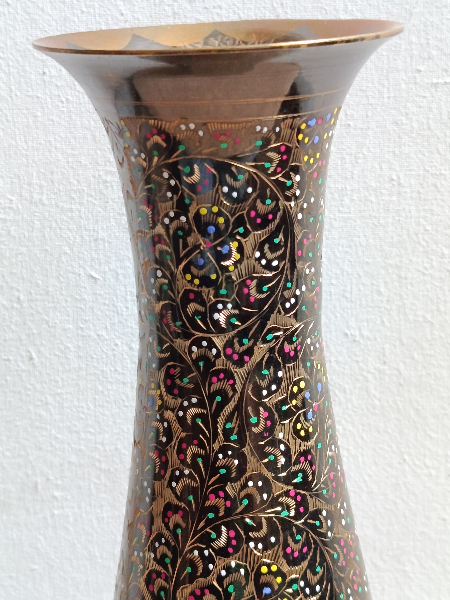 Handcrafted Brass Flower Vases with Intricate Enamel Inlay – Set of 2