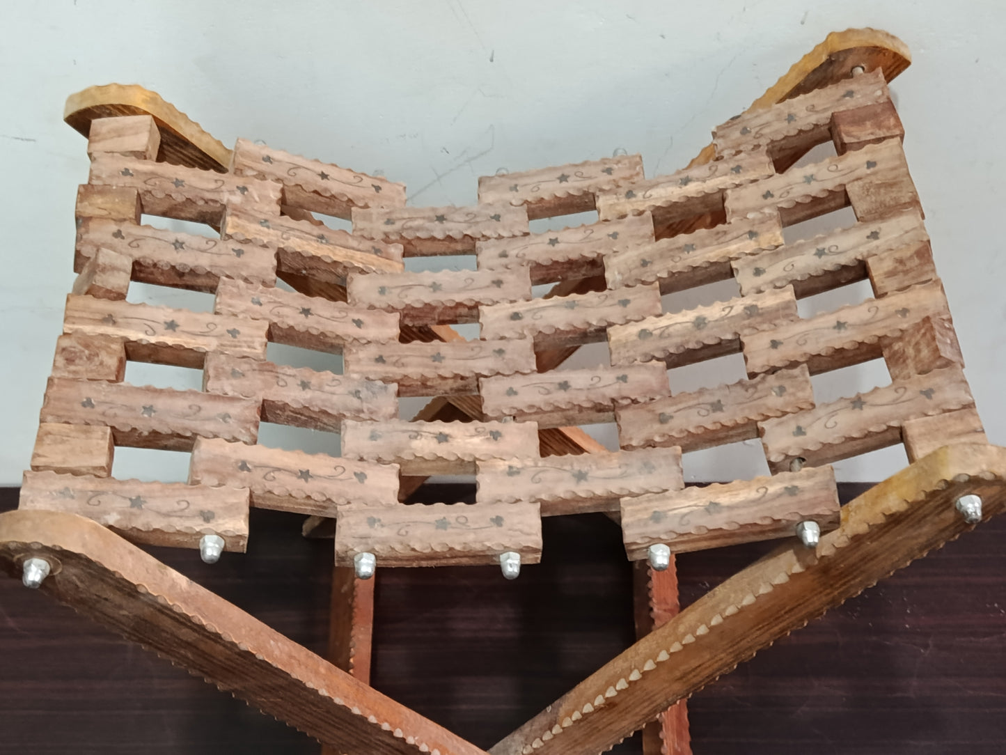 Handcrafted Wooden Folding Stool – Traditional Woven Seat