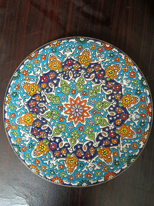 Hand-Painted Decorative Ceramic Plate – Multicolor Mandala Design (with Wooden Stand)