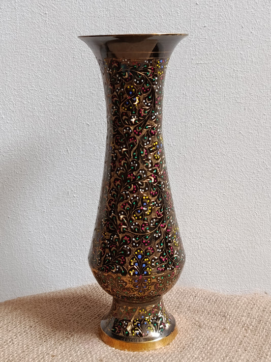 Handcrafted Brass Flower Vases with Intricate Enamel Inlay – Set of 2