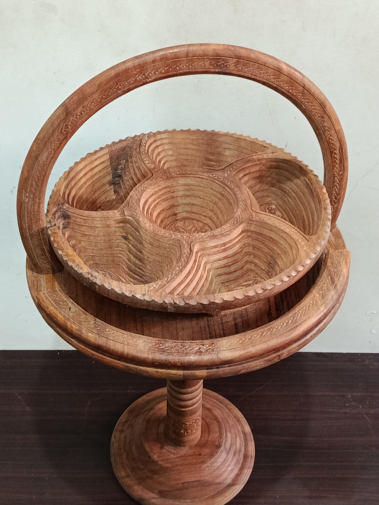 Multi-Purpose Handcrafted Wooden Folding Basket & Side Table