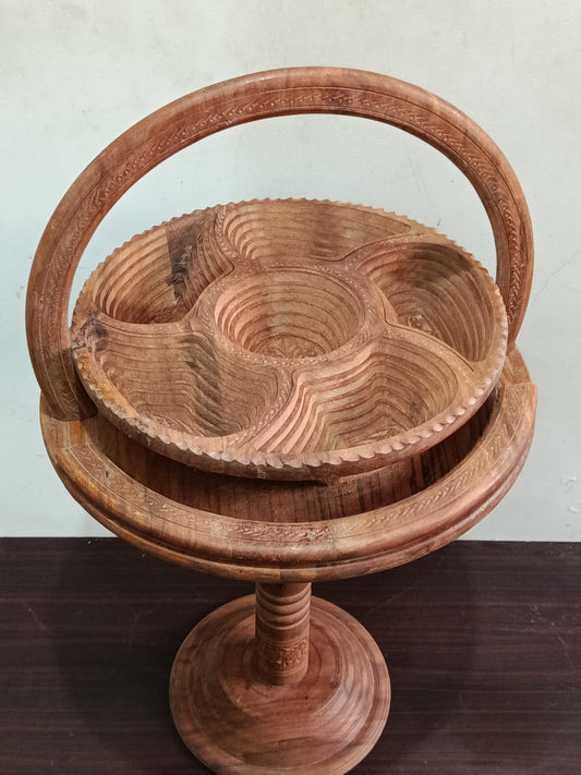 Multi-Purpose Handcrafted Wooden Folding Basket & Side Table