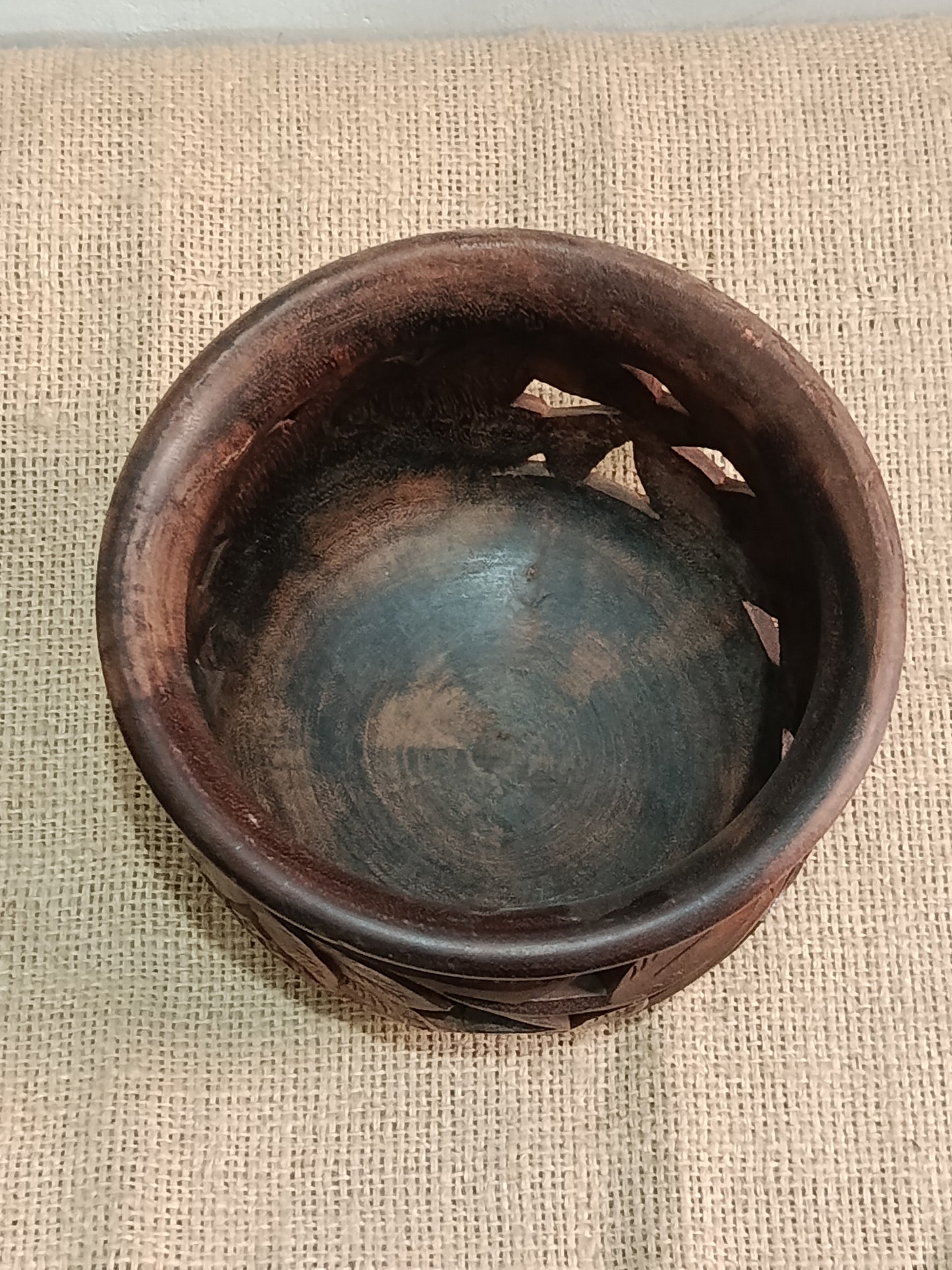 Hand-Carved Wooden Decorative Bowl with Leaf Motif