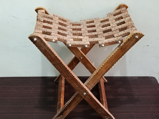 Handcrafted Wooden Folding Stool – Traditional Woven Seat