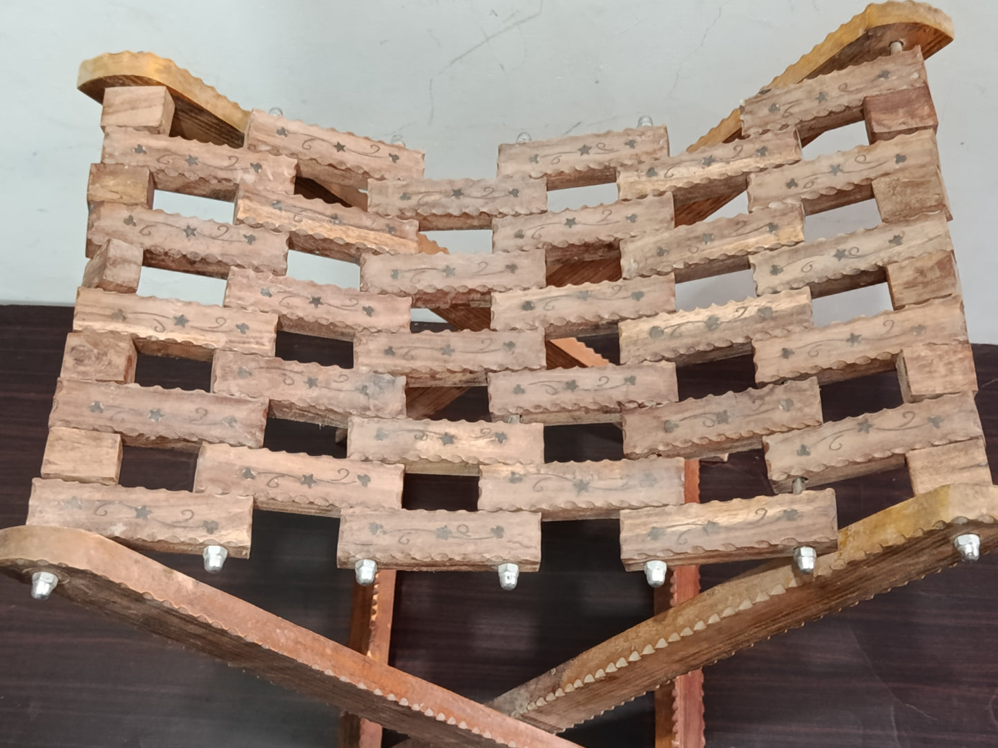 Handcrafted Wooden Folding Stool – Traditional Woven Seat