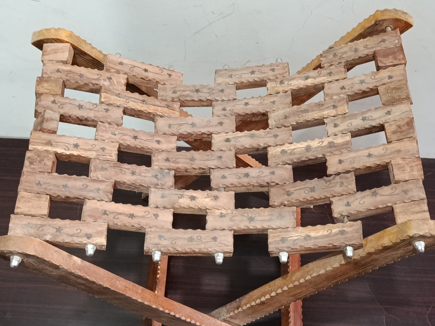 Handcrafted Wooden Folding Stool – Traditional Woven Seat