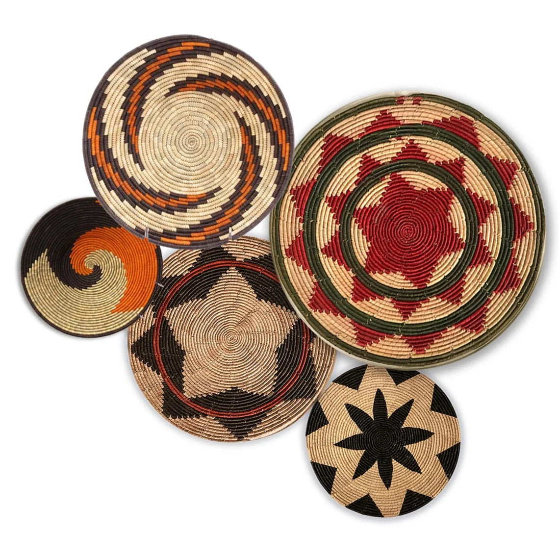 African Baskets Set For Wall Décor Hanging Wicker Wall Decor Baskets, Hand Painted Boho Wall Art, Perfect For Wall Art, Kitchen, Table, Door